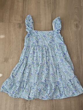 Janie and Jack Light Blue Floral Ruffle Strap Sundress Size 7 Girls
